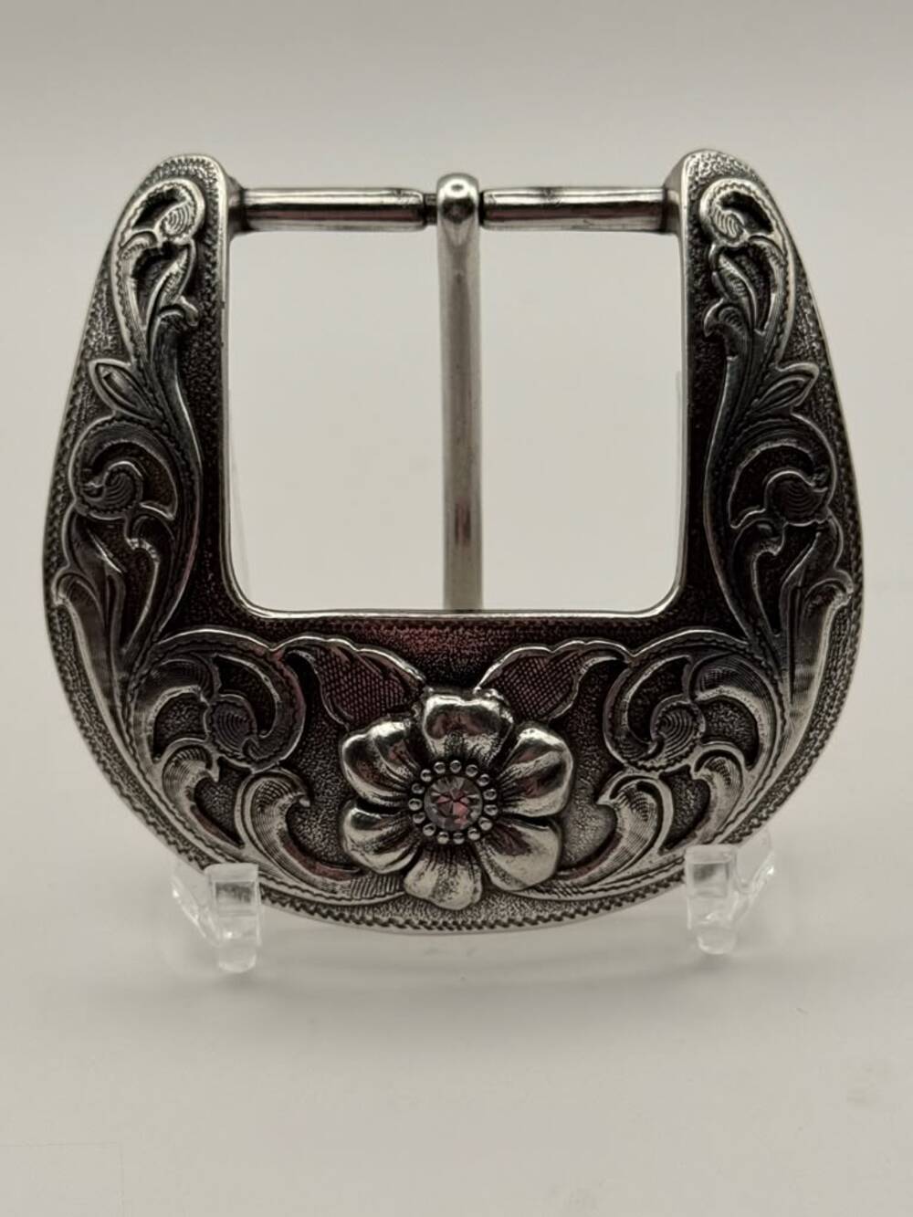 Horseshoe Floral Embossed Scrollwork Western Belt Buckle Black Silver Cowboy